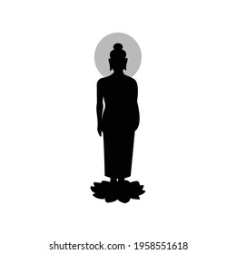 black silhouette design with isolated white background of lord of buddha standing,vector illustration