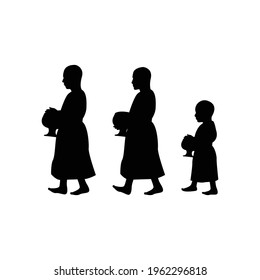 black silhouette design with isolated white background of monks ask as a favour,vector illustration