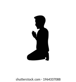 black silhouette design with isolated white background of man pay respect,vector illustration