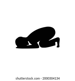 black silhouette design with isolated white background of man prostrate oneself,vector illustration