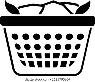 Black silhouette design of a laundry hamper with transparency on white background