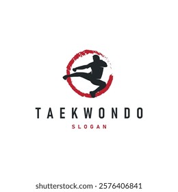 black silhouette design of martial art sport logo taekwondo karate with simple minimalist concept of sports branch template