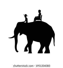 black silhouette design of men sitting on elephant back,vector illustration