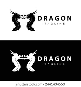 Black silhouette design simple dragon logo animal legend template illustration