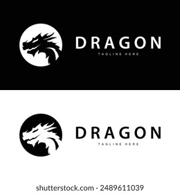 Black silhouette design simple dragon logo animal legend template illustration