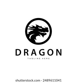 Black silhouette design simple dragon logo animal legend template illustration