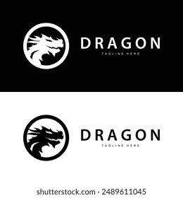 Black silhouette design simple dragon logo animal legend template illustration