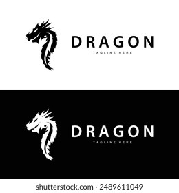 Black silhouette design simple dragon logo animal legend template illustration