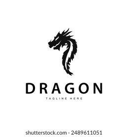 Black silhouette design simple dragon logo animal legend template illustration