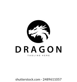 Black silhouette design simple dragon logo animal legend template illustration