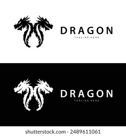 Black silhouette design simple dragon logo animal legend template illustration