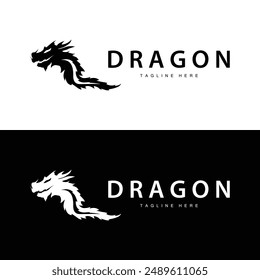 Black silhouette design simple dragon logo animal legend template illustration