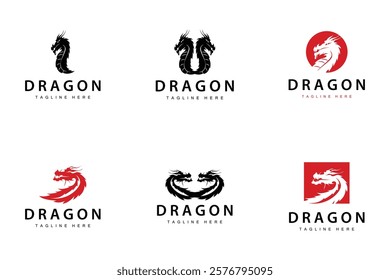 Black silhouette design simple dragon logo animal legend template illustration bundle set collection