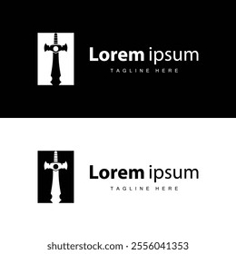 Black silhouette design simple logo sword illustration sword warrior knight template vintage retro