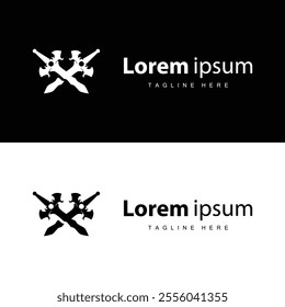 Black silhouette design simple logo sword illustration sword warrior knight template vintage retro
