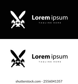 Black silhouette design simple logo sword illustration sword warrior knight template vintage retro