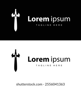 Black silhouette design simple logo sword illustration sword warrior knight template vintage retro