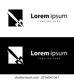 Black silhouette design simple logo sword illustration sword warrior knight template vintage retro