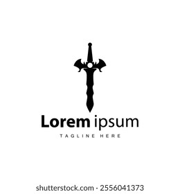 Black silhouette design simple logo sword illustration sword warrior knight template vintage retro
