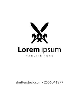 Black silhouette design simple logo sword illustration sword warrior knight template vintage retro