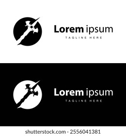 Black silhouette design simple logo sword illustration sword warrior knight template vintage retro