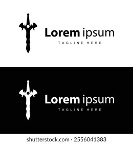 Black silhouette design simple logo sword illustration sword warrior knight template vintage retro