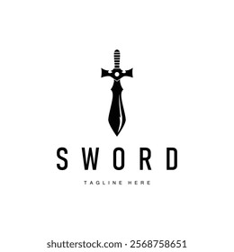 Black silhouette design simple logo sword illustration sword warrior knight template vintage retro

