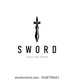 Black silhouette design simple logo sword illustration sword warrior knight template vintage retro
