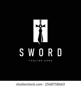 Black silhouette design simple logo sword illustration sword warrior knight template vintage retro
