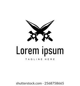 Black silhouette design simple logo sword illustration sword warrior knight template vintage retro
