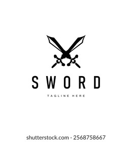 Black silhouette design simple logo sword illustration sword warrior knight template vintage retro
