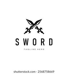 Black silhouette design simple logo sword illustration sword warrior knight template vintage retro
