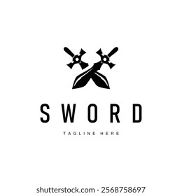 Black silhouette design simple logo sword illustration sword warrior knight template vintage retro
