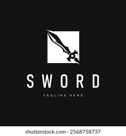 Black silhouette design simple logo sword illustration sword warrior knight template vintage retro
