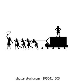 black silhouette design of slaves pulling stone brick to create pyramid,vector illustration