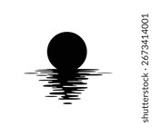 Black silhouette design of sun reflection on water surface. Vector illustration