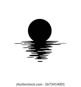 Diseño de silueta negra de reflexión solar sobre la superficie del agua. Ilustración vectorial