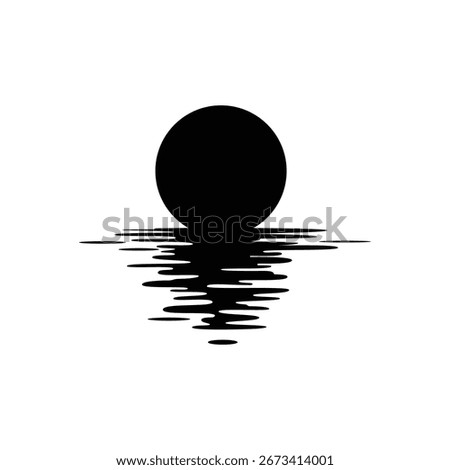 Black silhouette design of sun reflection on water surface. Vector illustration