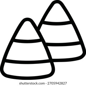 Black silhouette design of two candy corn shapes with transparent background vector illustration.