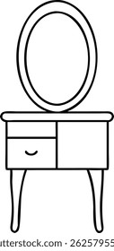 Black silhouette design of a vanity cabinet with storage drawers and doors in vector style