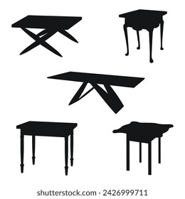 Silueta negra de un escritorio, mesa de comedor, tocador, escritorio, mesa de cocina. Muebles
