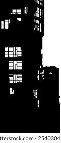schwarze Silhouette eines zerstörten Gebäudes ohne Hintergrund