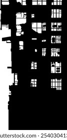 schwarze Silhouette eines zerstörten Gebäudes ohne Hintergrund
