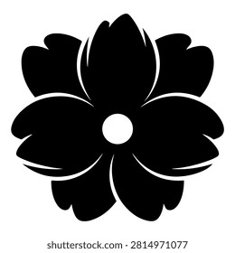 A black silhouette of a detailed flower with multiple petals, showcasing natural beauty and floral elegance in a simple design.