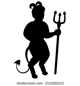Black silhouette devil. Design element. Vector illustration isolated on white background. Template for books, stickers, posters, cards, clothes.