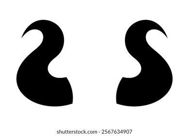 Black silhouette of devil horn. Demon horn symbol. Vector illustration isolated on white background.