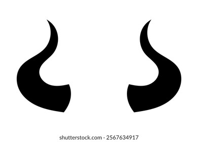 Black silhouette of devil horn. Demon horn symbol. Vector illustration isolated on white background.