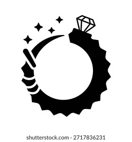 Black silhouette of a diamond ring with sparkling stars jewelry sparkle