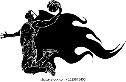 silueta negra Ilustración digital pintura de un vector de baloncesto