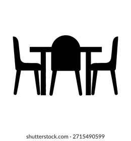 Silueta negra de una mesa de comedor con muebles de dos sillas
